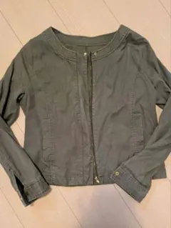 オリーブグリーン ノーカラージャケット薄手 vis