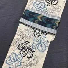新品　浴衣　大人女性　シック　白　黒　ブルー　植物柄