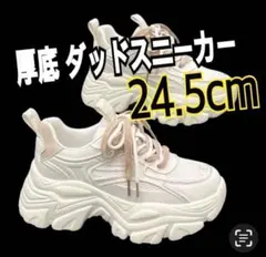 スニーカー 厚底 ダットスニーカー 韓国 白 ホワイト ベージュ 24.5cm
