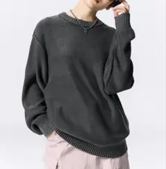 GU ✨ウォッシュドクルーネックセーター グレイ　M