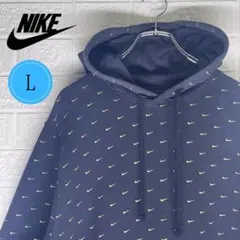 【24時間以内　匿名発送】ナイキ　パーカー　スウォッシュ総柄　黒　Lサイズ