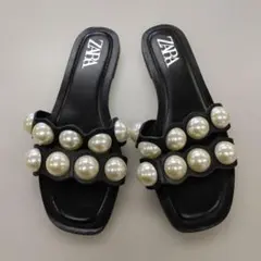 ZARA　黒パール付きミュール　サイズ39