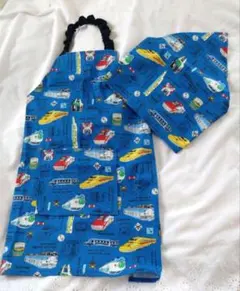 ハンドメイド　キッズエプロン　三角巾セット　90-110サイズ