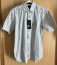 新品タグ付［DUNLOP］半袖ストライプボタンダウンシャツ＊ライトブルー系 /Mのサムネイル
