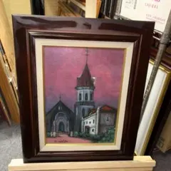 絵画　額縁　油彩画　ガラス　F4