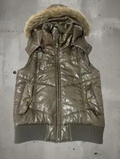 ★美品★Y2K 00s Archive平成 光沢 ファー ダウンベスト