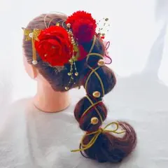 蝶々パール簪　卒業式髪飾り　結婚式髪飾り　成人式髪飾り　水引　金箔　袴　赤髪飾り