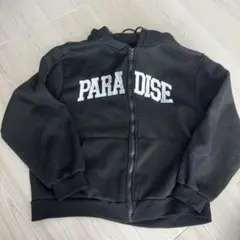 shein ロゴ入り ブラックパーカー 裏起毛 free