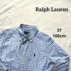 ラルフローレン 3T 100cm 長袖シャツ ギンガムチェック 水色 ポニー