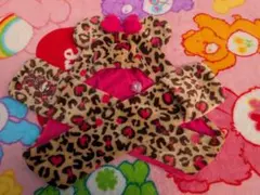ディズニー ミニーちゃん　マフラーキャップ　ヒョウ柄　ファンキャップ　被り物