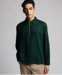 tk.TAKEO KIKUCHI　ツイルハーフジップ長袖シャツ　L　緑