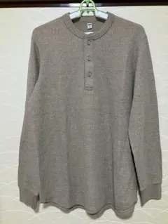 新品 ユニクロ ワッフルヘンリーネックTシャツ L ベージュ