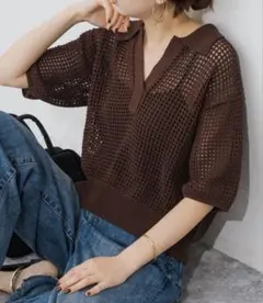 Spick & Span メッシュポロシャツハーフスリーブニット