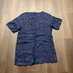 【極美品】ラルフローレン リネン100% 半袖シャツ ネイビー 9号