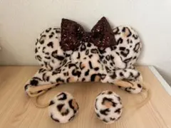 ディズニー　ミニー　ヒョウ柄　ファンキャップ　ブラウン