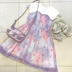 極美品 メゾピアノ ミルキーウェイ柄切替ワンピース ユニコーン 140