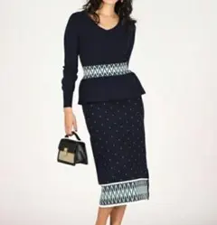 ビアッジョブルー　ロングワンピース ペプラム　ジャガード　ニット　ブルー系