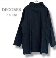 インド製　DECORER デコレ　総柄　タートルネック　チュニック　フレア　長袖