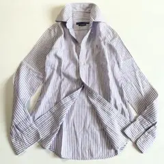 美品 ラルフローレン スーパースリム マルチポニー刺繍 パープルST 長袖シャツ