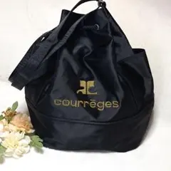 希少　クレージュ　金ロゴ　巾着型　バスケット型　ショルダーバッグ　ロゴ刺繍