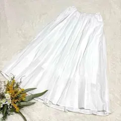 【ユニクロ】UNIQLO プリーツロングスカート ウエストゴム ホワイト S ●