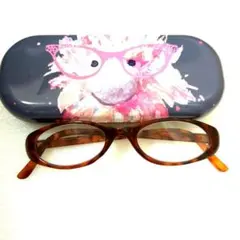 【美品】老眼鏡メガネ ブラウンフレーム オーバル型 レンズ交換前提 ケース付き