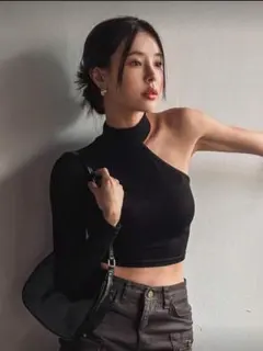 DAZY SHEIN ワンショルダー　Tシャツ　ブラック