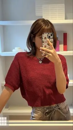 GRLグレイルパフスリーブサーマルニット半袖春バターイエロー