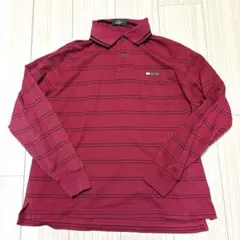 赤 ストライプ 長袖ポロシャツ L1261番