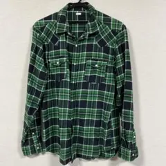 【GU】)緑と黒のチェック Lサイズ ネルシャツ
