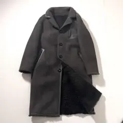 【良品】ムートン コート　リバーシブル　ボア　リアル 羊革　ロング丈　本革　緑