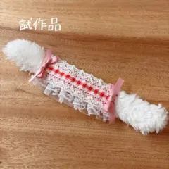 【難あり試作品】 ぬい服 うさみみ ヘッドドレス 赤 チェック柄 ぬい用