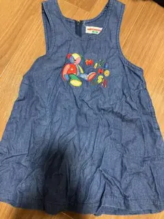 ミキハウス　刺繍入り ジャンバースカート ブルー