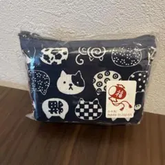 【新品】猫デザイン 可愛いポーチ　紺　和　日本製