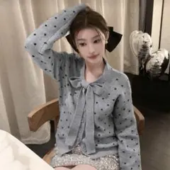 SHEIN ドッド カーディガン ニット ボウタイ