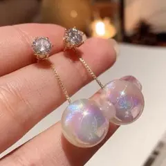 SS311 2way揺れる大人可愛い　パールピアス　人魚姫ドロップ　韓国　大ぶり