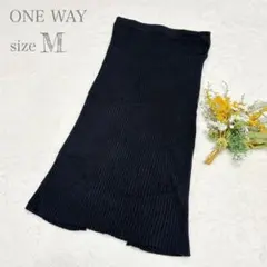 【ONE WAY】リブ編みニットスカート ロング スリット ブラック M ●