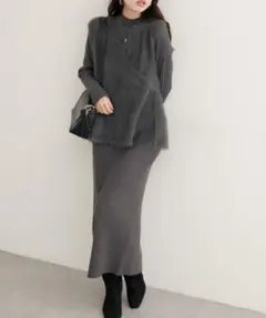 【完売品】フェザーペプラムベスト+リブタイトワンピースSETのベストのみ