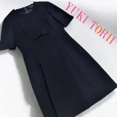 美品♡ ユキトリイ フォーマル 上品♡ リボン 千鳥格子 ワンピース ブラック