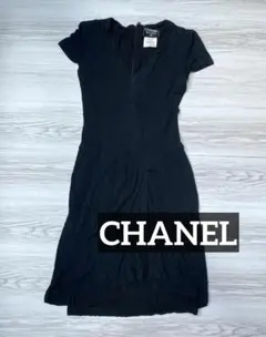 美品✨シャネル ココボタン プリーツワンピース ウエストリボン P43034 黒