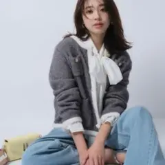 【未使用】JUSGLITTY ラメツイードニットジャケット チャコールグレー