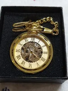 特価!機械式手巻きゴールド スケルトン 懐中時計