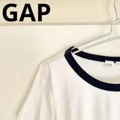 GAP ギャップ　リブT 半袖　Tシャツ　ホワイト　ネイビー　Lサイズ　ロゴ