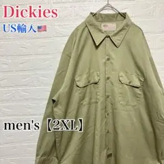 ●BA9【US輸入】ディッキーズ 長袖 ワークシャツ グリーン系 【2XL】