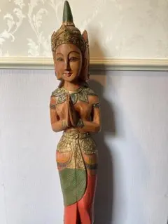 【ヴィンテージ】タイ伝統 サワディー人形 大型65cm 木彫り アジアン雑貨 ヴィンテージ】タイ伝統 サワディー人形 大型65cm 木彫り アジアン雑貨