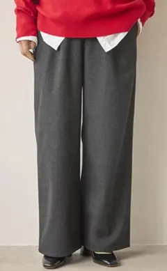 新品　スタディオクリップ　ツイードライクストレートパンツ　ブラック　Lサイズ