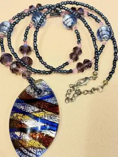ベネチアンガラス風 ロングネックレス カラフルペンダント