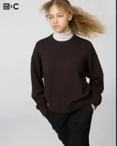 UNIQLO スムースコットンクルーネックセーター ダークブラウンS