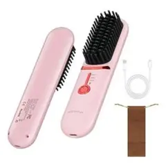【新品】ヒートブラシ ヘアアイロン ピンク コードレス マイナスイオン 充電式