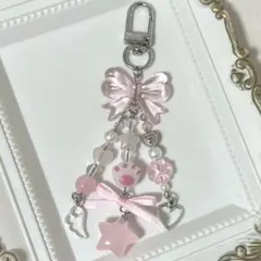 ビーズキーホルダー コレクトブック リボン 星 ハート ピンク 韓国